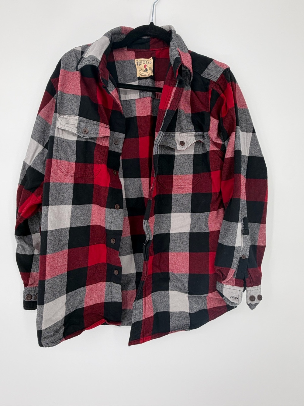 Red head brand cotton Red Black Gray Plaid Flannel Shirt